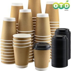 Copa de papel de doble pared con tapas, té de café bebidas calientes tazas desechables para ir a tazas