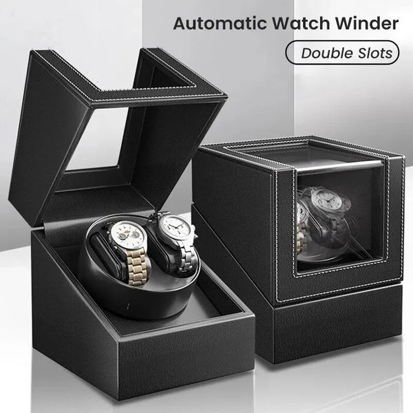 Enrouleur à double montre pour les montres automatiques Watch Wind Winder Leather Box 2 machines à sous Watch Winner pour les hommes avec un moteur silencieux 240412