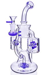 Bangs en verre Bongs Double roues nargues Big Glass Bong Klein Recycle Recyleur Dabs Cigarette Smoke Accessory Pipes à eau avec bol de 14 mm