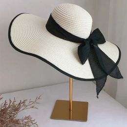 Dubbel geweven harde schaalschaduw hoed grote fit brede riem hoed tan dames strand zon straw hoed uv UPF50 reiskleedbare randzomer uv hoed