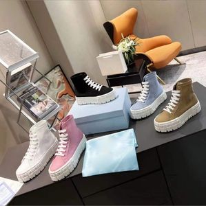 Dubbele wiel designer laarzen sneakers high top nylon gabardine schoenen mode platform trainers luxe outdoor sneaker drievoudige dikke bodemschoenen