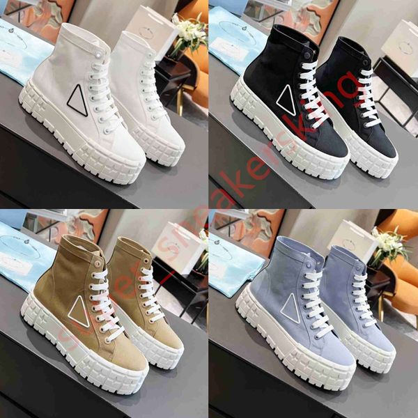 Double roue Nylon Gabardine baskets Triangle logo toile chaussures décontractées femmes baskets formateurs fond épais chaussure taille 35-41