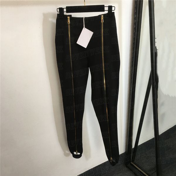 Leggings con doble cremallera para mujer, mallas ajustadas de diseñador a la moda, pantalones legging negros