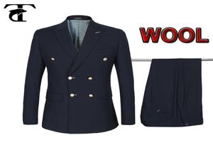 Boucles à double combinaison costume de veste Terno 50 Boutons en or en laine costume Homme Blazerspants décontractés Slim Fit Mariage Set 2011055633295
