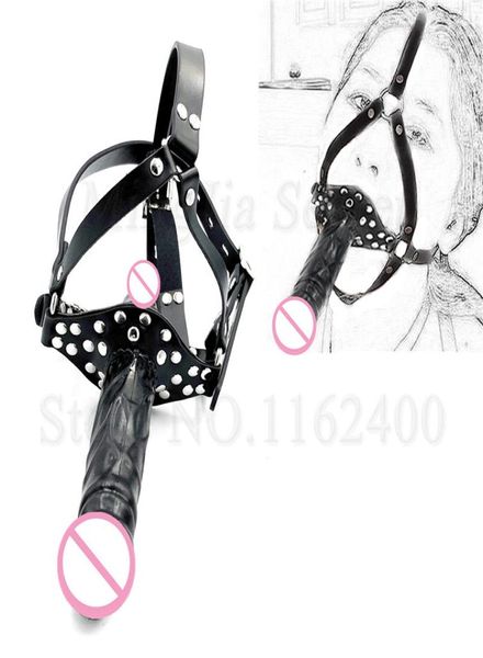 DoubleEnded Gode Gag Sangle sur Tête Harnais Bouche Plug Réaliste Bite Pénis BDSM Jeux Pour Adultes Sex Toys Pour Femmes Lesbiennes Y0401480511