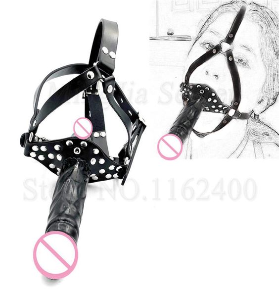 Douddo Dildo Sangle sur le harnais de tête bouche bouche bouche réaliste bite pénis bdsm adultes jeux sex toys for women lesbian y0407846646