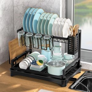 Égouttoir à vaisselle double couche avec égouttoir, évier de cuisine, gain d'espace, organisateur de comptoir, égouttoir de vaisselle 240125