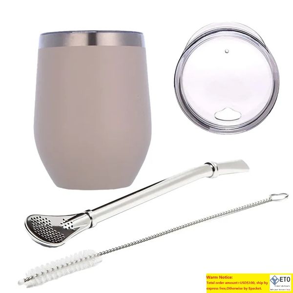 DoubleWall Stainless Yerba Gourd Mate Set da tè Water Mate Cup con coperchio Cucchiaio Cannuccia Bombilla Spazzola filtro testa