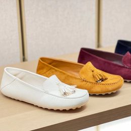 Doudou Zapatos de vestir Último estilo Botones de borlas mocasines para mujer piel de oveja de calidad Piel de avestruz Tacón plano Suela suave diseñador mujer confort mocasín casual Zapato 35-41