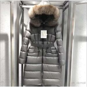 Doudoune Monclair Chaqueta Mujer Clásico Casual Abrigos De Plumas Estilista Chaqueta Cálida Al Aire Libre Con Capucha Cuello De Piel De Zorro Grande Parkas Outwear Gris Diseño X-largo