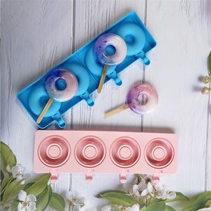Donut Silicone Ice Cream Mold Homemade 4 Cavity Popsicle Mold Baking Tools Cake Candle Cube Pop Candy 220629