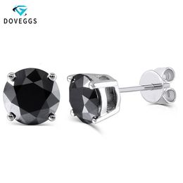 DovEggs Sterling solide 925 argent 2ctw 6 5mm noir rond Moissanite diamant boucles d'oreilles pour les femmes repousser boucle d'oreille bijoux CJ19349j