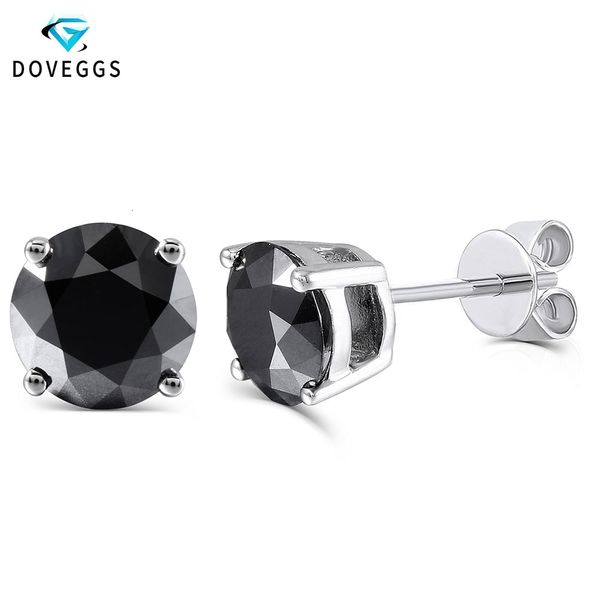 DovEggs Sterling Solid 925 Silver 2ctw 6.5mm Noir Rond Moissanite Diamant Boucles D'oreilles Pour Les Femmes Push Back Boucle D'oreille Bijoux CJ191203