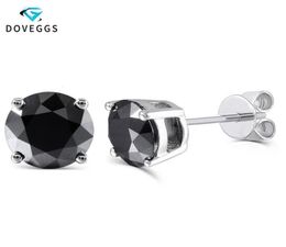 DovEggs Sterling solide 925 argent 2ctw 65mm noir rond Moissanite diamant boucles d'oreilles pour les femmes repousser boucle d'oreille bijoux CJ193457066