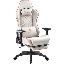 Dowinx Repose-pieds d'ordinateur à dossier haut de jeu, accoudoirs 4D personnalisés en cuir PU matelassé respirant, chaise de jeu ergonomique avec massage (blanc)