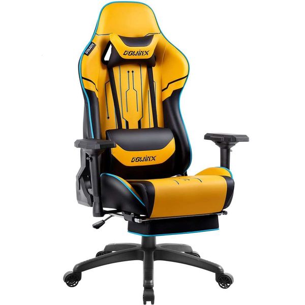 Dowinx Repose-pieds d'ordinateur à dossier haut de jeu, accoudoirs 4D personnalisés en cuir PU matelassé respirant, chaise de jeu ergonomique avec massage(jaune)