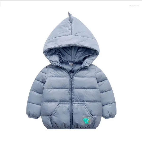 Manteau en duvet pour enfants de 1 à 5 ans, veste en coton, automne-hiver 2024, pour bébés garçons et filles, dessin animé dinosaure, vêtements légers à capuche avec fermeture éclair