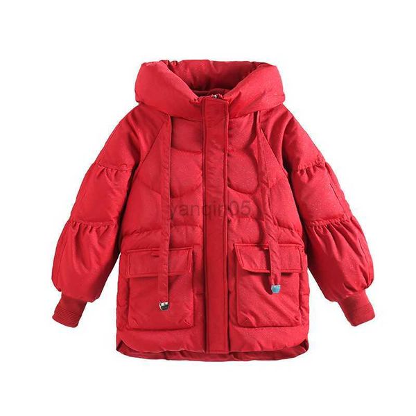Manteau en duvet 10 12 ans Gir hiver doudounes à capuche épaissir couleur rouge nouvel an vêtements pour enfants fille adolescent manteau chaud HKD230725