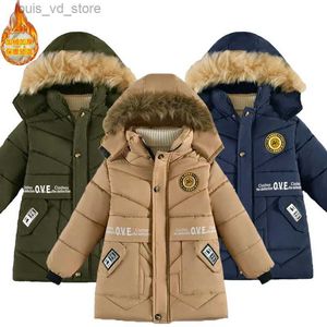 Manteau en duvet 2-10 ans hiver garder au chaud veste pour garçons lettre de mode et doublure d'icône avec manteau à capuche lourd en peluche pour enfants veste froide T231204