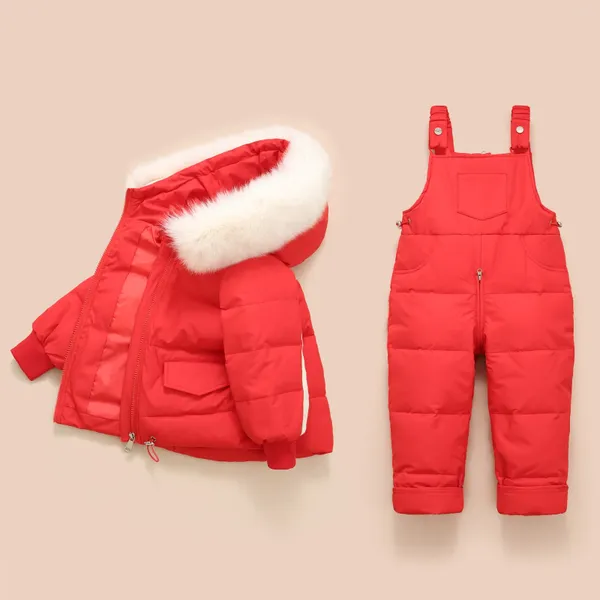 Manteau en duvet pour petites filles de 2 à 4 ans, ensemble 2 pièces, veste et combinaison d'hiver pour enfants, épais et chaud, combinaison de neige pour nourrissons