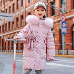 Piumino 2022 Piumino per bambini alla moda. Caldo abbigliamento invernale spesso per ragazze con cappuccio Piumino d'anatra impermeabile rosa per ragazze HKD230725