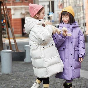 Manteau en duvet 2022 hiver - 25 degrés vêtements pour enfants manteau long en duvet de canard violet pour les filles veste en duvet rose chaud à capuche pour les filles HKD230725