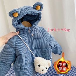 Manteau en duvet 2023 automne bébé filles vestes pour enfant en bas âge garçon manteaux hiver enfants vêtements d'extérieur à capuche et sacs enfants veste en coton velours côtelé 231017