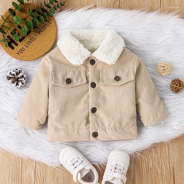 Manteau en duvet pour bébé garçon, vêtement d'extérieur en coton velours côtelé épais, simple boutonnage, col tournant, veste polaire pour bébé, automne-hiver 2023