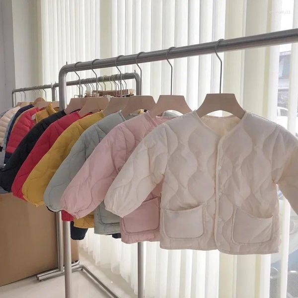 Abrigo de plumas para niñas, chaquetas acolchadas ultraligeras con cuello redondo y botones de pato para niños pequeños, otoño e invierno, 2023