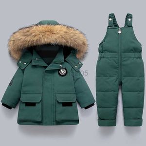 Down Jas 2023 Kinderen Jongen Winter Kleding Set Waterdicht Echte Bontkraag Baby Meisje Donsjack Baby Baby Boy Overalls peuter Snowsuit HKD230725