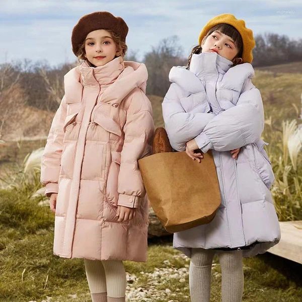 Manteau en duvet pour enfants filles, polychrome, mi-long, épais, en canard blanc, vêtements d'extérieur, Style coréen, pardessus ample et chaud, hiver 2023