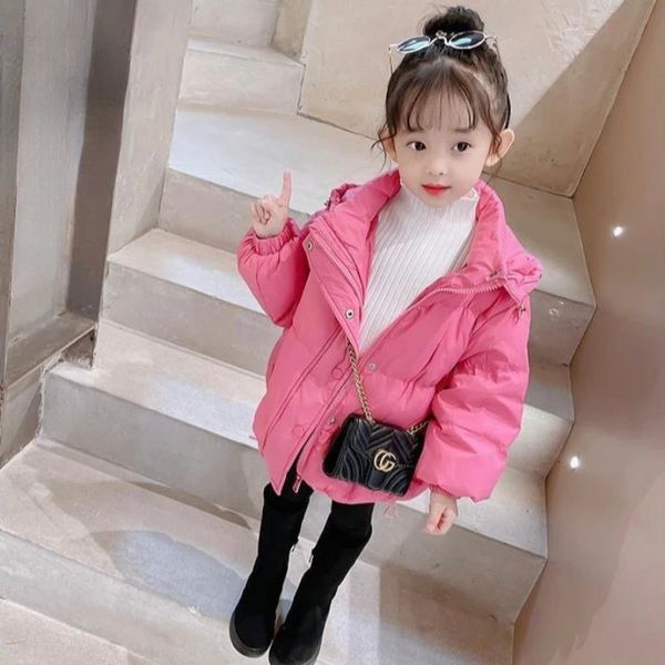 Manteau en duvet 2023 enfants couleur unie à capuche fille vêtements en coton à la mode belle Parka bébé veste chaude décontractée enfants hiver rose vêtements d'extérieur 231026