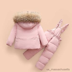 Manteau en duvet d'hiver 2023 degrés pour filles, veste à col réel, vêtements d'extérieur pour enfants, combinaison pour garçons, R230905