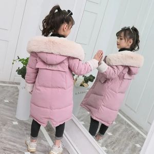 Donsjas 2023 Mode meisjeskleding Winter Warm dons Katoenen Jassen Kinderen parka Bontkraag Jassen peuter Dikker Capuchon kinderkleding 231013