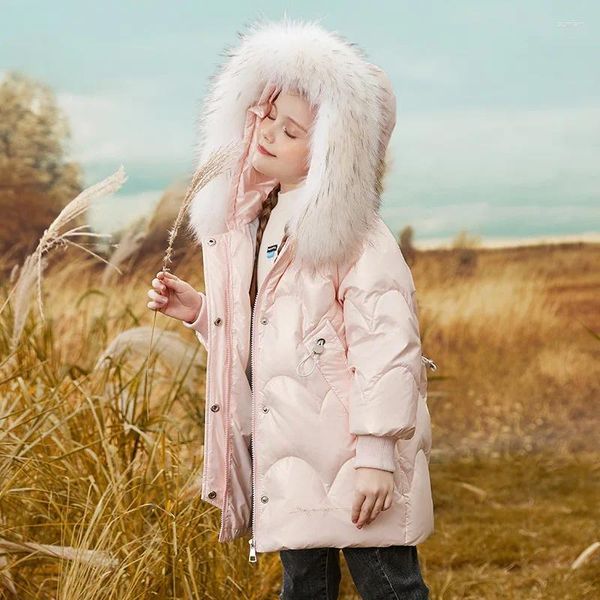 Manteau en duvet pour filles coréennes, Parka d'hiver épaisse et solide avec col en fourrure, longue veste chaude imperméable à capuche, combinaison de neige pour adolescentes, 2023