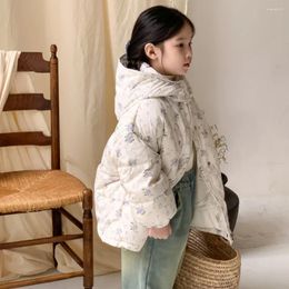Donsjas 2023 Koreaanse winter kinderen meisje eend jas losse dikke bedrukte kinder sneeuwkleding parka met lange mouwen en capuchon