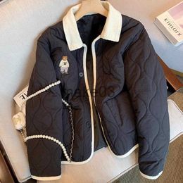 Down Coat 2023 Nouveau motif rhombique noir veste matelassée ours coréen broderie rétro manteau épaissi femmes hiver décontracté veste surdimensionnée J230823