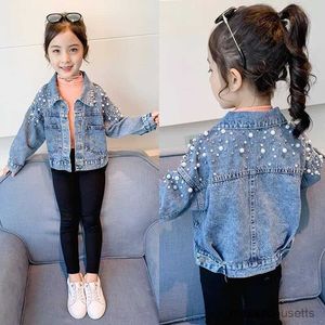 Donsjas 2023 Nieuwe Mode Parels Kralen Denim Jas Voor Meisjes Jas Lente Herfst Kinderen Bovenkleding 3-10 jaar Tienermeisjes Kleding R230905