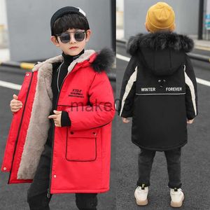 Down Coat 2023 Winter Boys Jacket Plush Thicken Cold Prevention Solid Color Hooded Down Cotton Windbreaker Coat For 414 Years Old Kids J230823