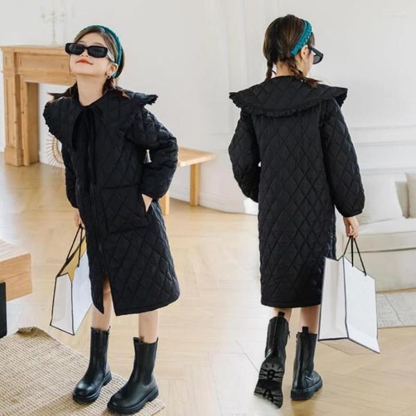 Manteau en duvet d'hiver 2023 en coton pour enfants, hauts longs, noirs, manteaux chauds et décontractés, Parkas pour bébés filles de 6 à 16 ans, Wz445