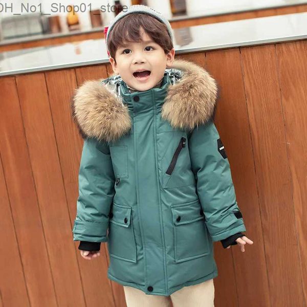 Abrigo de plumón 2023 Chaqueta de invierno para niños Piel de mapache real Grueso Cálido Bebé Niños Ropa de abrigo Abrigo 2-12 años Niños Adolescentes Parka Q231205