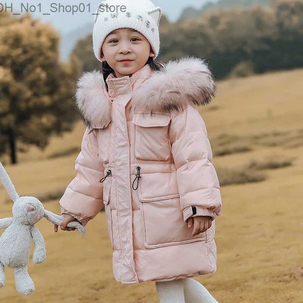 Abrigo de plumón 2023 Chaqueta de invierno para niñas con capucha Real Mapache Piel Niña 3-10 años Niños Niño Ropa exterior Parka Q231206