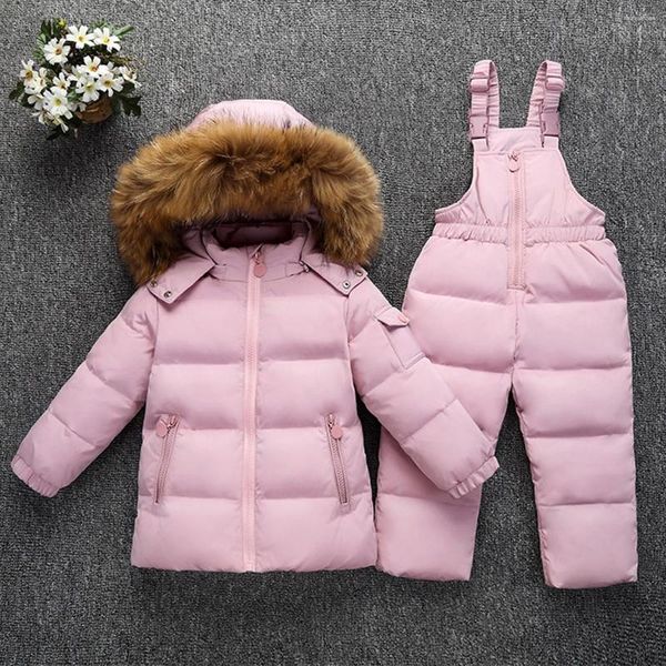 Manteau en duvet pour enfants, vestes d'hiver 2023, combinaisons de neige, Parka de canard pour filles et garçons, vêtements d'extérieur en vraie fourrure, salopette chaude pour enfants, combinaison pour bébé