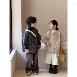 Donsjas 2023 Winter Koreaanse stijl jongens en meisjes verticale gewatteerde warme jas kinderkleding katoen gewatteerd