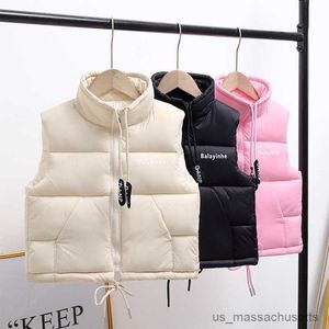 Donsjas 2023 Winter Nieuwe Stand Kraag Kinderen Dons Katoenen Jas Korte Mouwen Vest Baby Jongens Meisjes Wit Donzen Vest Bovenkleding R230905