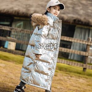 Manteau en duvet 2023 hiver adolescente filles longue Parka brillant épais chaud col de fourrure doudoune imperméable à capuche fermeture éclair enfants filles Snowsuit J230823