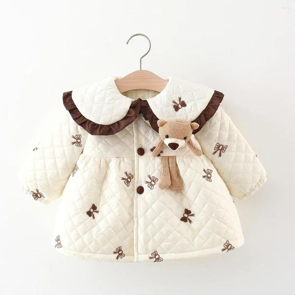 Coat Down 2024 Vêtements d'automne et d'hiver Little Girl Bear Doll Broidered Abel Veste en gros