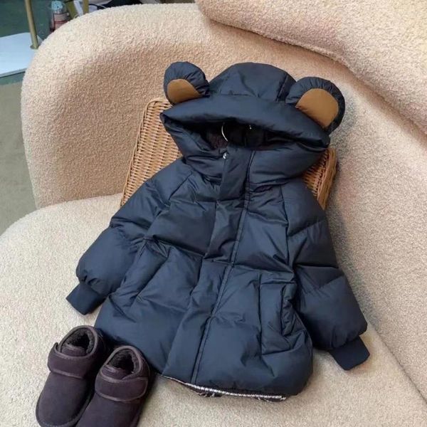 Manteau en duvet pour bébés filles et garçons, manteaux d'hiver à capuche d'ours mignon, en coton rembourré, épais et chaud, pardessus à la mode pour enfants, 2024