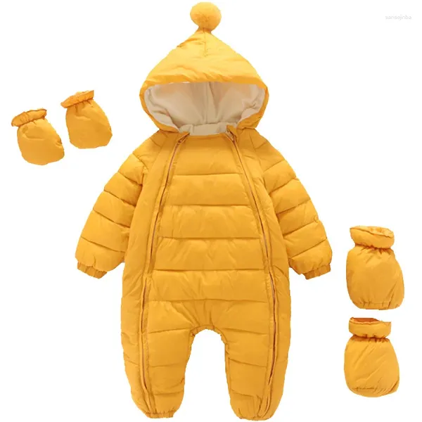 Abrigo de plumón con capucha para niños, traje de nieve cálido de terciopelo para niños pequeños, ropa para bebés, monos de algodón, mono, 2024