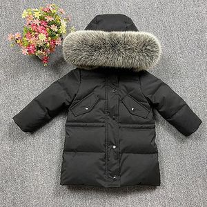Manteau en duvet d'hiver 2024 pour bébés enfants, veste longue-30 degrés, vêtements de Ski épais pour garçons et filles, col en vraie fourrure, 2-10 ans